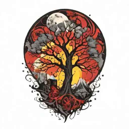 Tree Of Life And Sun And Moon