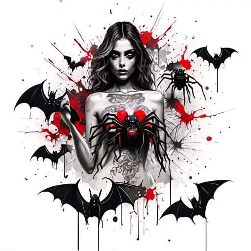 Bats Topless Women Spiders