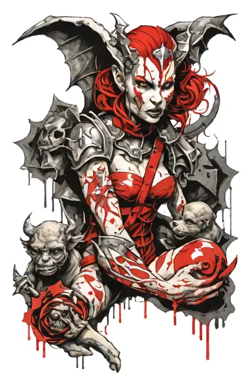 Female Gargoyle Warrior With Her Baby