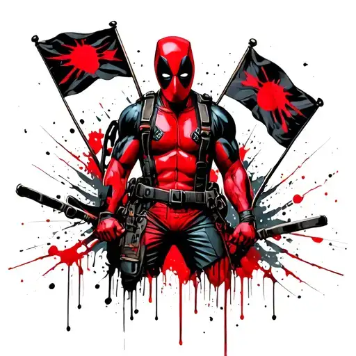Upper Body Of Deadpool Holding The Diver Down Flag In Each Hand
