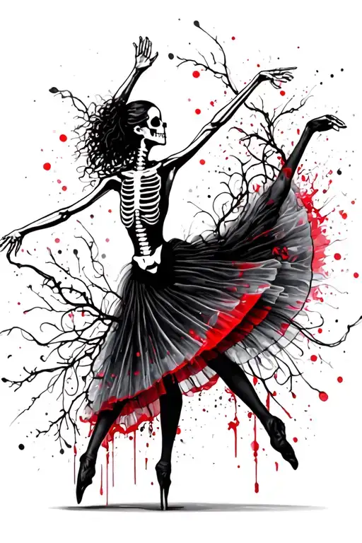 Skeleton Ballet Dancer Gracefully Balancing With Vines Around It