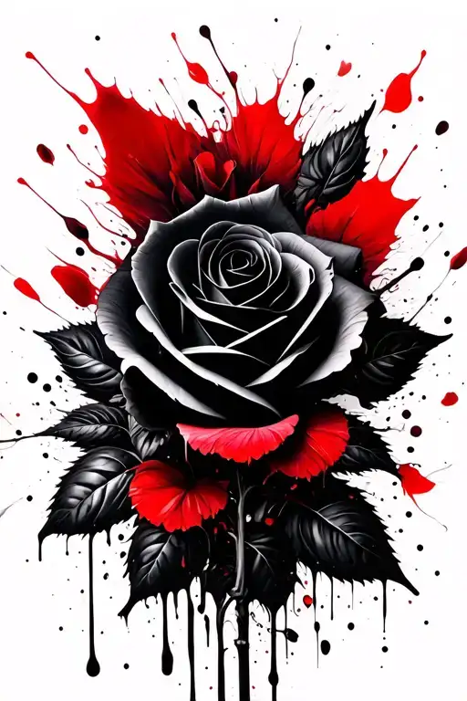 Black Rose And Petals