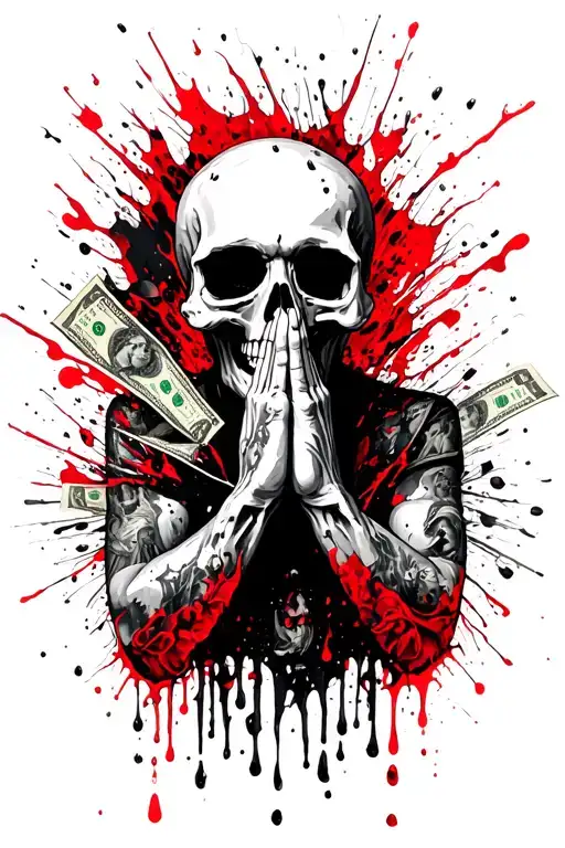 Skull Money Raining Prayer Hands