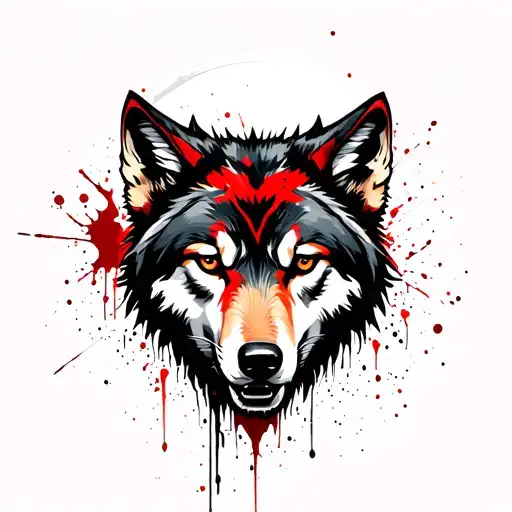 Wolf Head Facing Front With Halfmoon Background