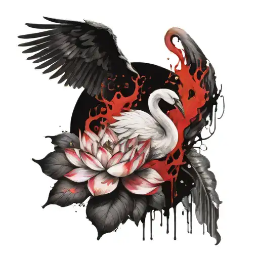 Angelic Swan On A Lotus And A Demon Watching Over