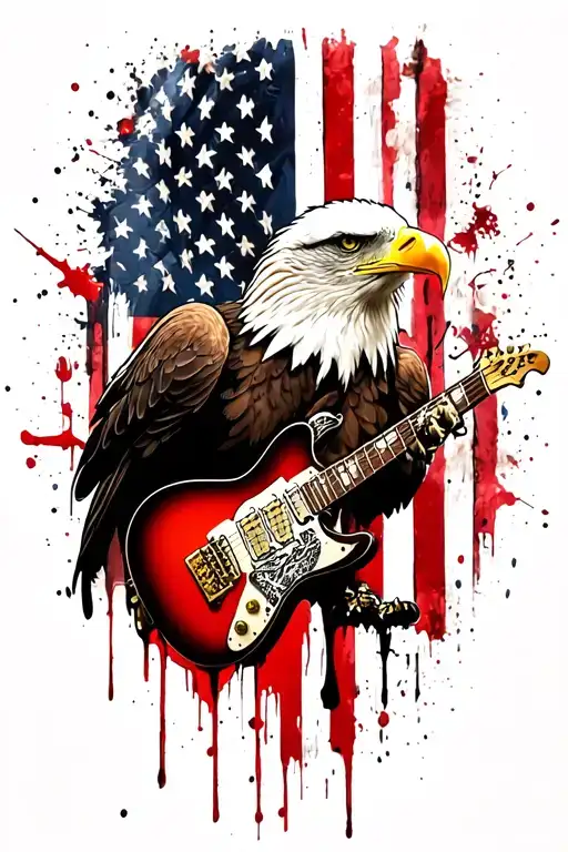 Bald Eagle American Flag Small Guitar
