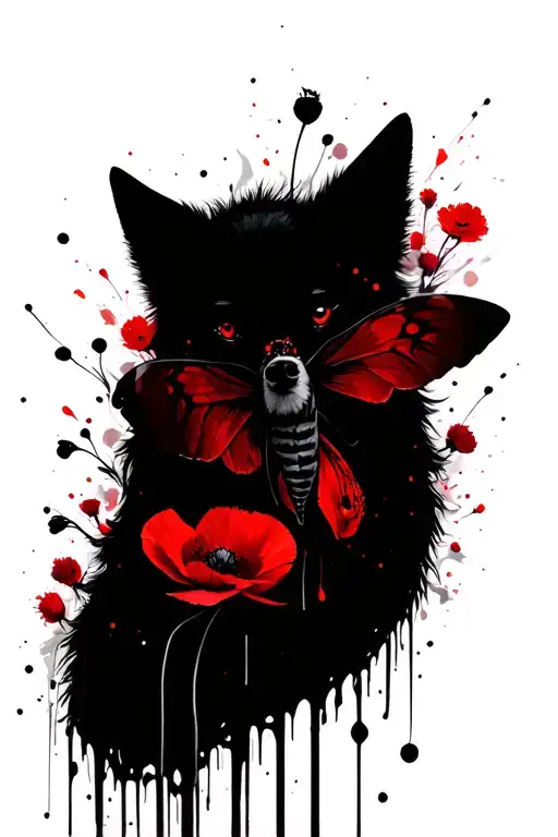 The Main Motif Will Be A Moth And Wolf Poppies Around Her