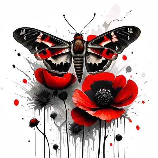In The Middle Of The Picture There Will Be A Moth Sitting On Wild Poppies