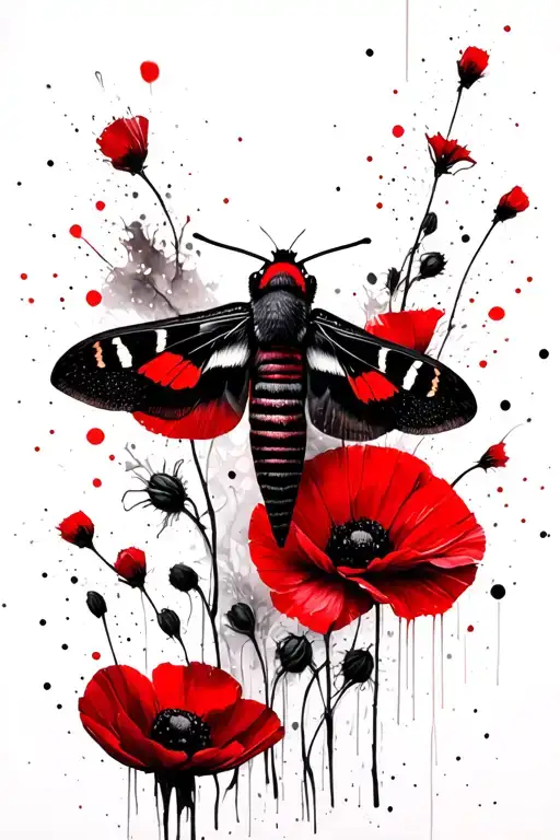 In The Middle Of The Picture There Will Be A Moth On Wild Poppies