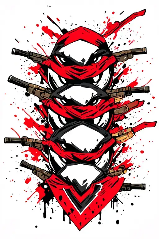 Four Teenage Mutant Ninja Turtles Geometric Outline Colored Bandanas