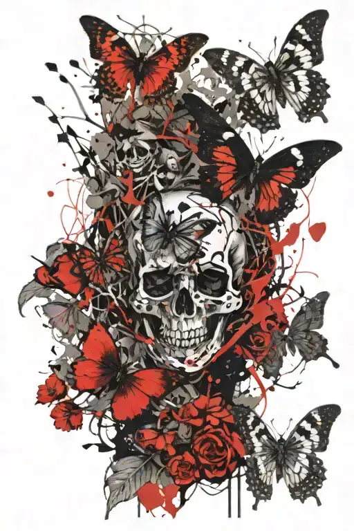Butterfly's Landing On Skulls In War-torn Fields