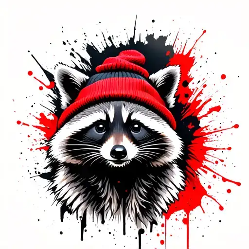 Raccoon With Red Beanie