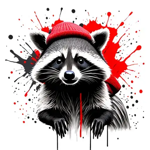 Skinny Raccoon With Red Beanie
