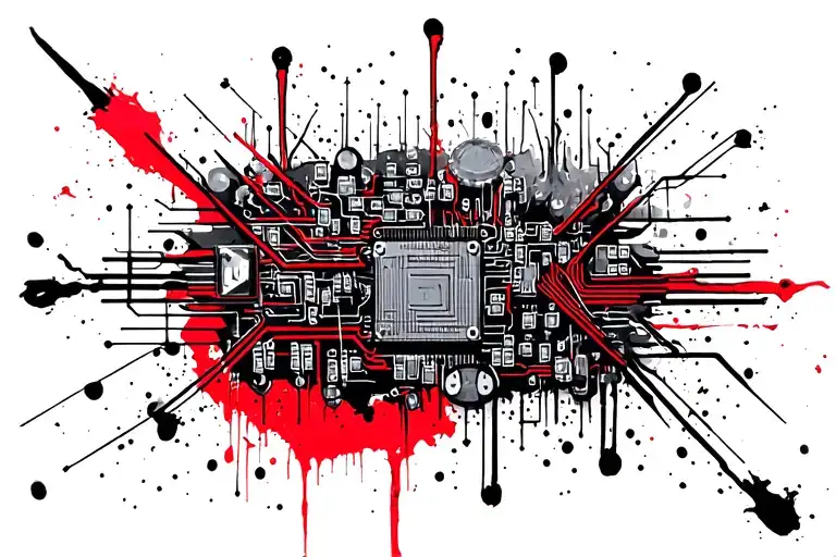 Tattoo Of Circuits And Schematic Drawings In Black Ink With Gray Capacitors