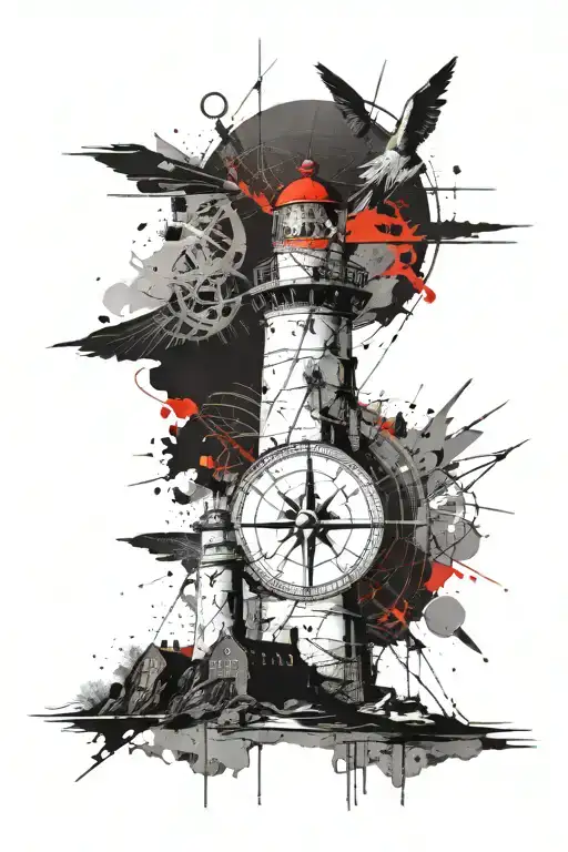 White Lighthouse Infront Of Old Map And Compass