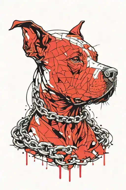 Pit Bull On A Chain Growls