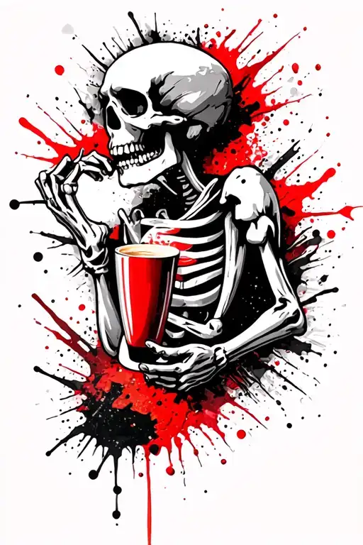 Skeleton Drinking Coffee