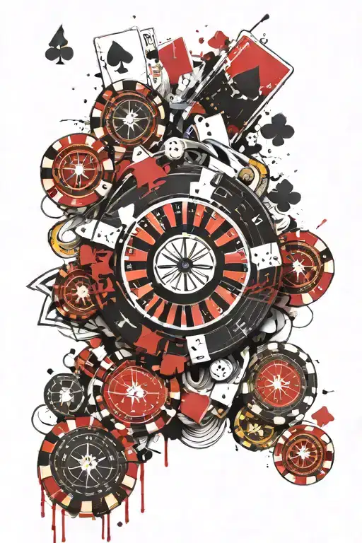 Poker Chips And Roulette Wheel Made