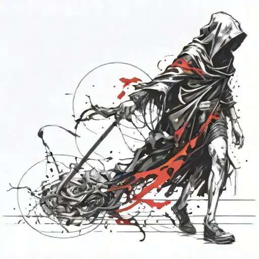 A Girl Leading A Shadowy Reaper By Holding His Hand