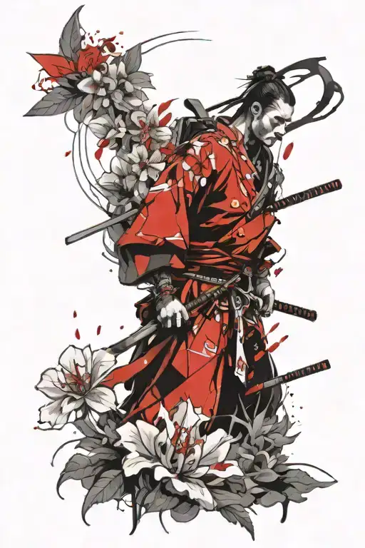 Samurai With Macho And Flowers