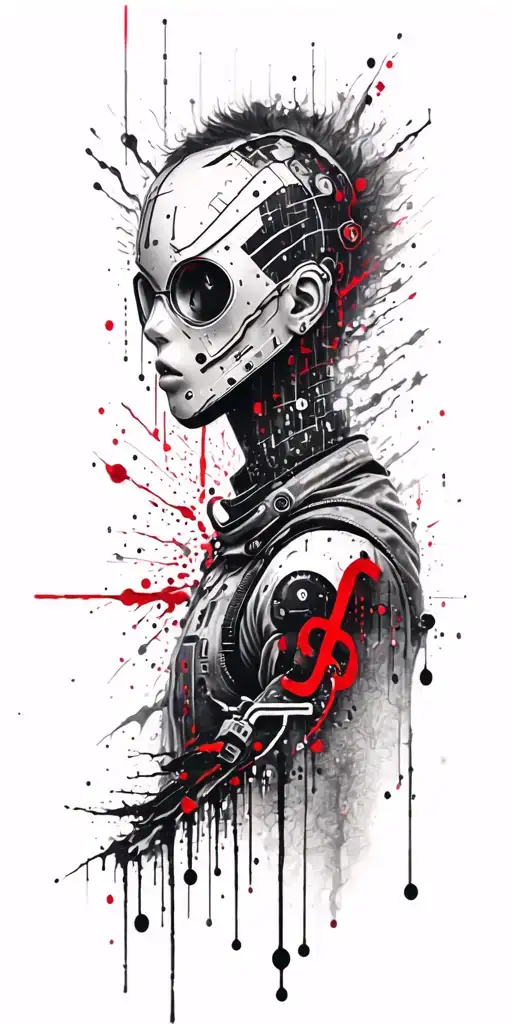 Cyberpunk-inspired Tattoo Featuring A Hacker Silhouette Surrounded By Binary Code Symbol Combined