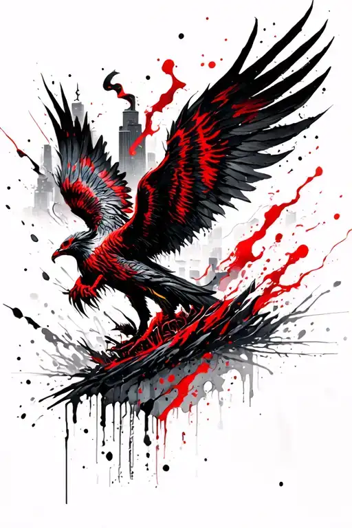 Half Sleeve Biomech Phoenix Rising From Ashes With City Background