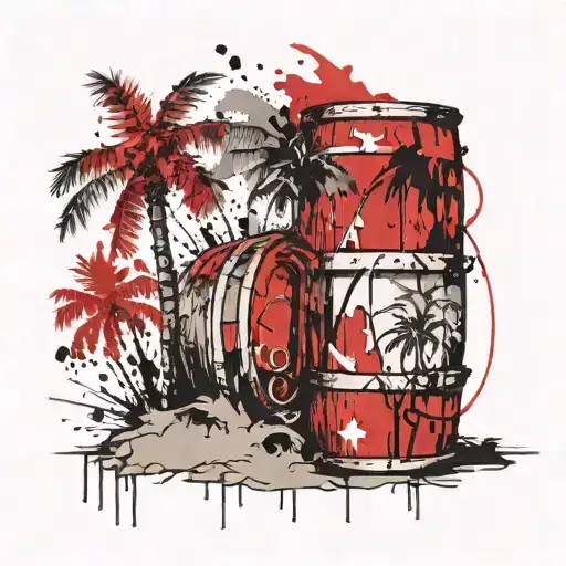 Barrel Near The Palm Tree