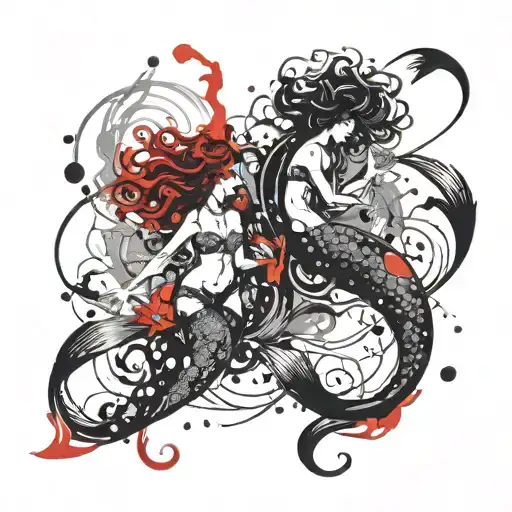 Pisces Symbol Unique With Mermaids And Bubbles