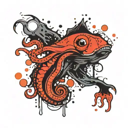 Pisces Symbol Unique With Octopi And Bubbles