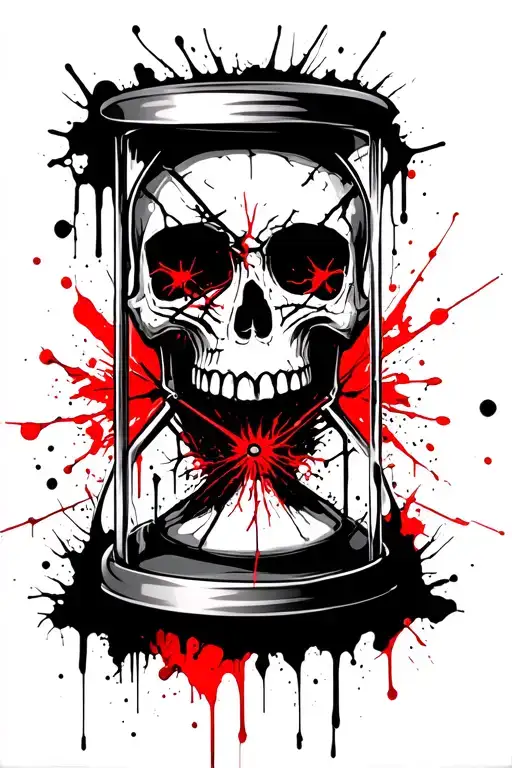 Broken Skull With Hour Glass Memento Mori