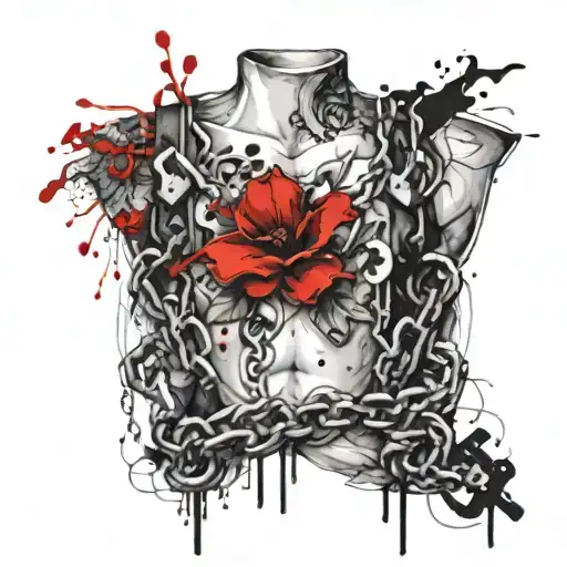 Chain Over The Chest With Dogtags And Flowers