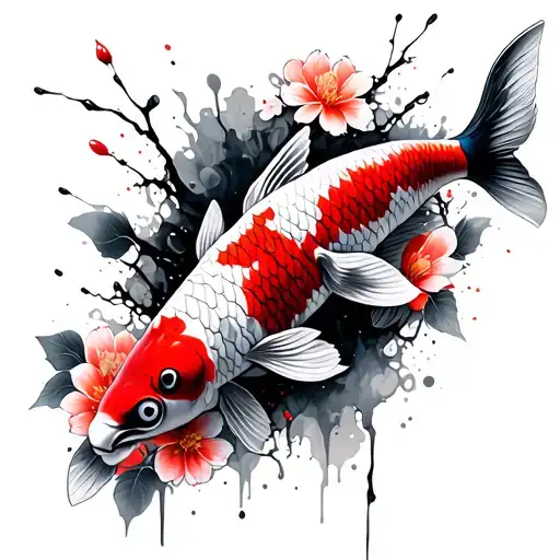 Koi Fish Whit Sakura Flowers
