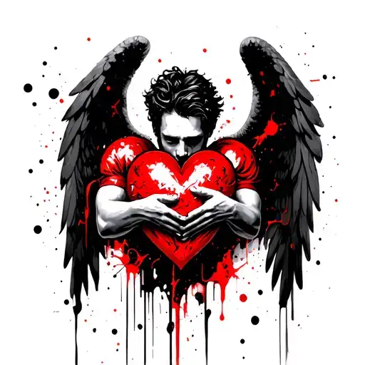 Fallen Male Angel Holding A Heart