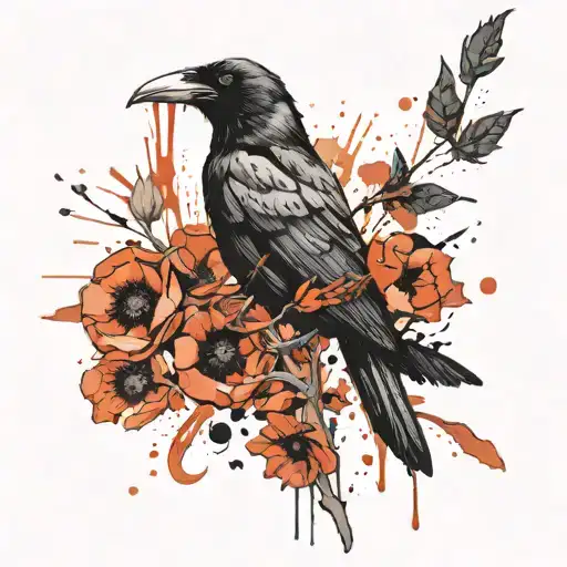 Raven Flying With Poppies