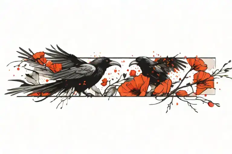 Raven Flying With Poppies