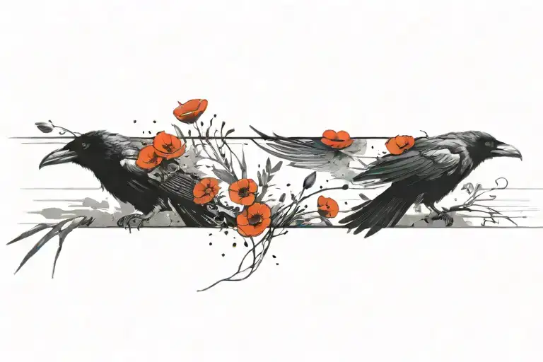 Raven Flying With Poppies