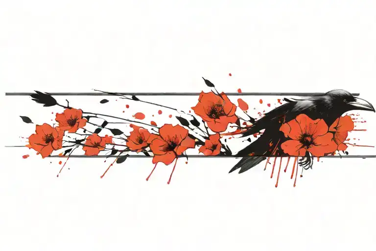 Raven Flying With Poppies