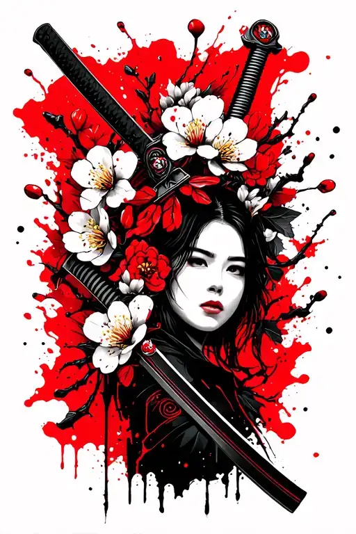 2 Katana Surrounded By Cherry Blossoms
