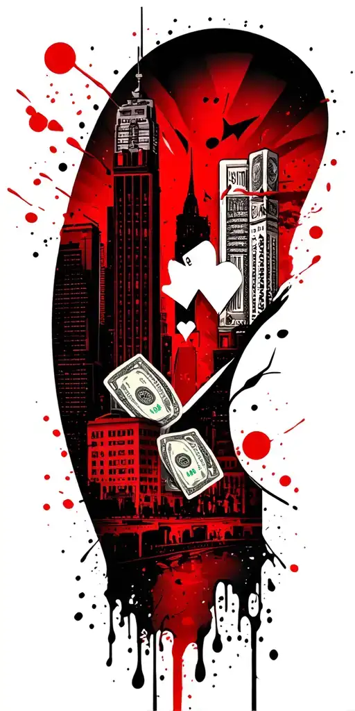 Philly Skyline With Gambling Money Drugs Cards