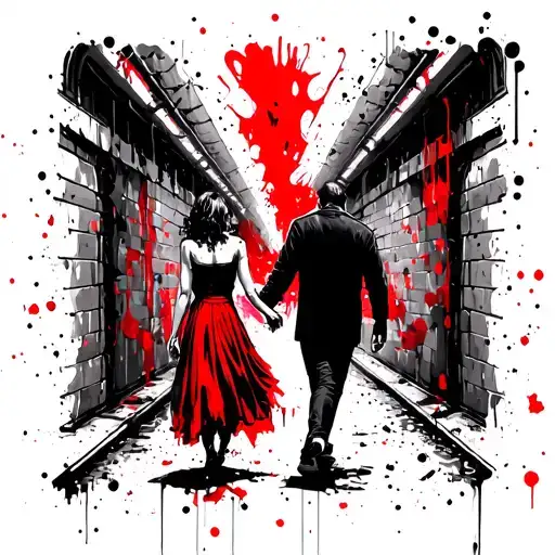 The Man Goes Into The Tunnel By The Hand With A Girl