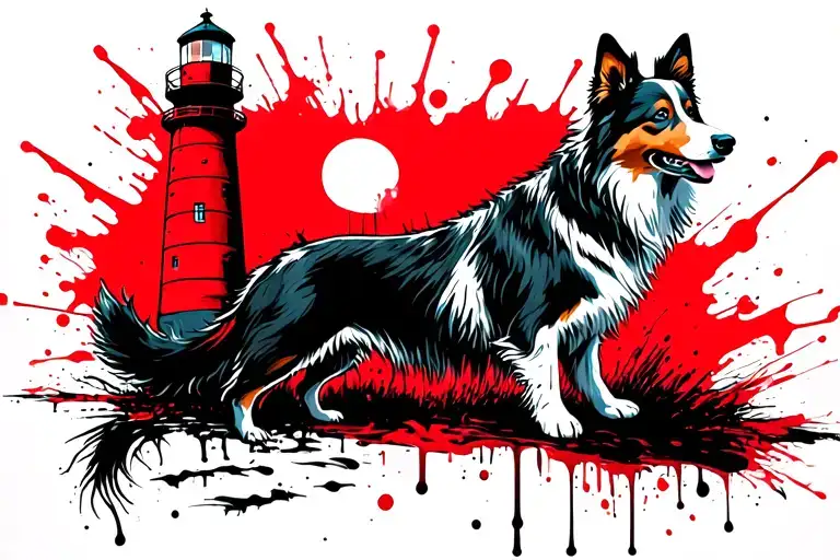 Lighthouse With Collie Dog Playing