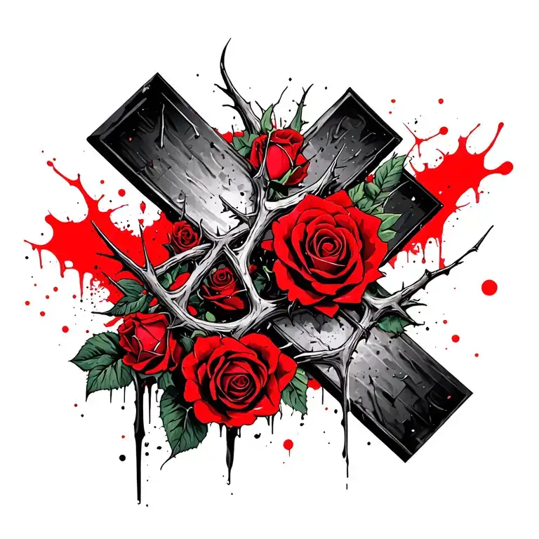 Roses With Thorns Wrapped Around A Cross
