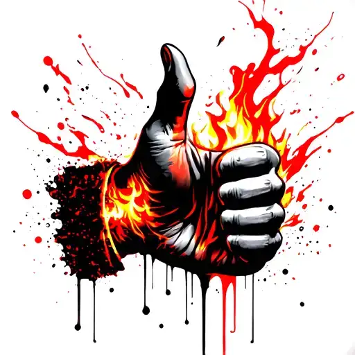Thumbs Up Descending Into Fire