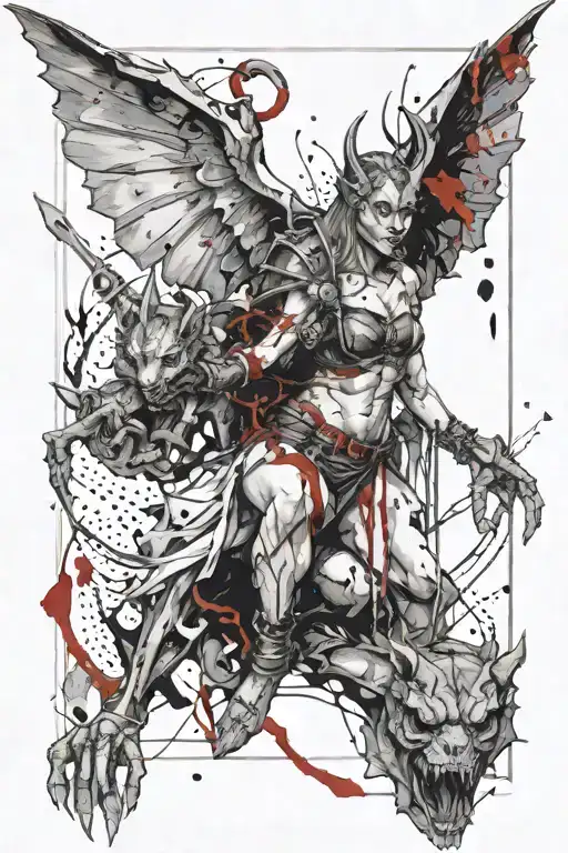 Female Gargoyle Warrior With Her Baby