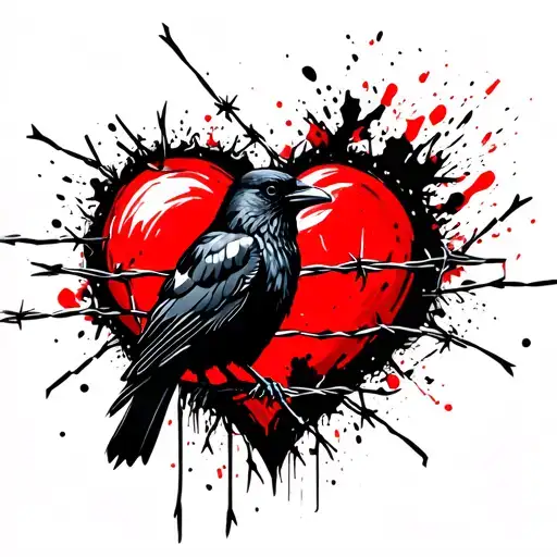 Crow Perched On Barbed Wire Heart