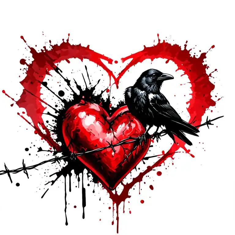 Crow Perched On Barbed Wire Heart