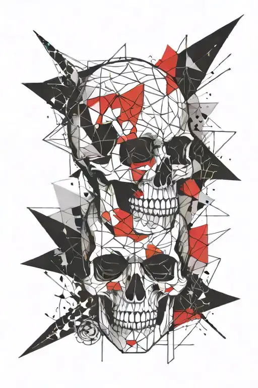 Line Work With Geometrical Shapes And Skull