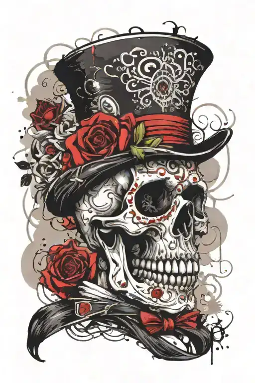 Day Of The Dead Scull With Top Hat And Monocle