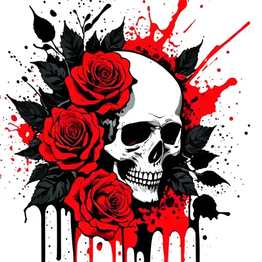 Skull And Roses Intertwined