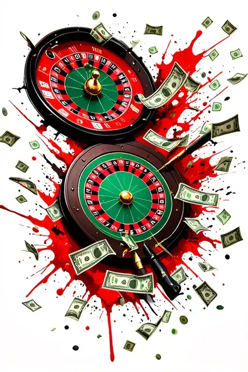 Roulette Table With Cash Falling